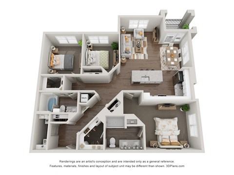 Floor plan for 3 beds, 2 baths, 1433 sqft